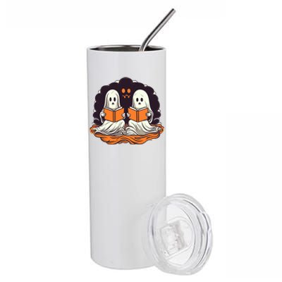 Cute Ghost Reading Books Halloween Book Cool Gift Stainless Steel Tumbler