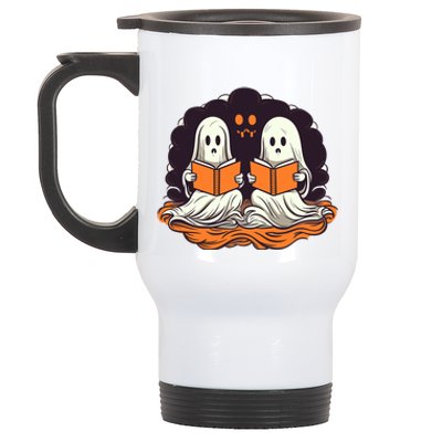 Cute Ghost Reading Books Halloween Book Cool Gift Stainless Steel Travel Mug