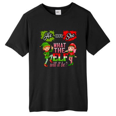 Christmas Gender Reveal He Or She What The Elf Will It Be Meaningful Gift Tall Fusion ChromaSoft Performance T-Shirt