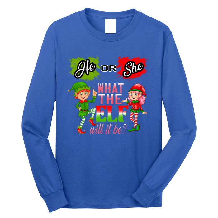 Christmas Gender Reveal He Or She What The Elf Will It Be Meaningful Gift Long Sleeve Shirt