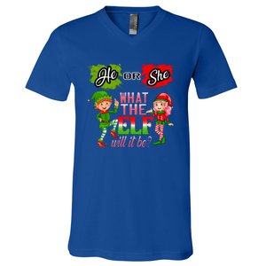 Christmas Gender Reveal He Or She What The Elf Will It Be Meaningful Gift V-Neck T-Shirt