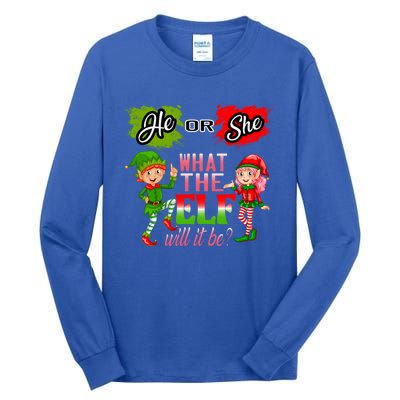 Christmas Gender Reveal He Or She What The Elf Will It Be Meaningful Gift Tall Long Sleeve T-Shirt