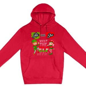 Christmas Gender Reveal He Or She What The Elf Will It Be Meaningful Gift Premium Pullover Hoodie