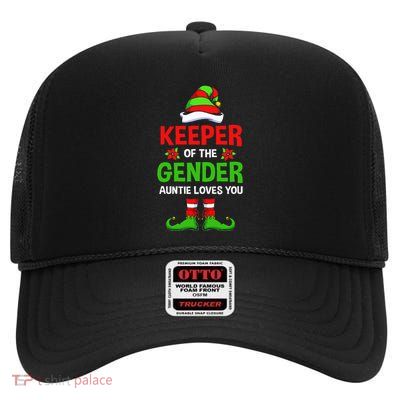 Christmas Gender Reveal Aunt Cute Elf Keeper Of The Gender High Crown Mesh Back Trucker Hat