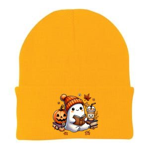 Cute Ghost Reading Book Lovers Halloween Ghost Coffee Women Knit Cap Winter Beanie