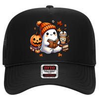 Cute Ghost Reading Book Lovers Halloween Ghost Coffee Women High Crown Mesh Back Trucker Hat