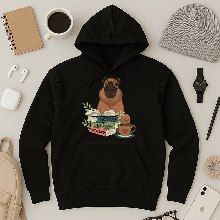 Capybara Glasses Reading Books Capybara Nerd Bookworm Hoodie