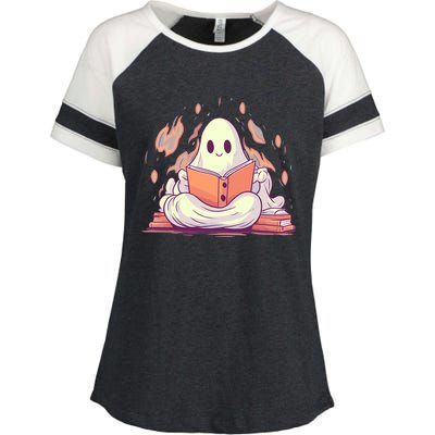 Cute Ghost Reading Books Meaningful Gift Enza Ladies Jersey Colorblock Tee