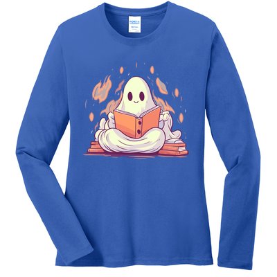 Cute Ghost Reading Books Meaningful Gift Ladies Long Sleeve Shirt