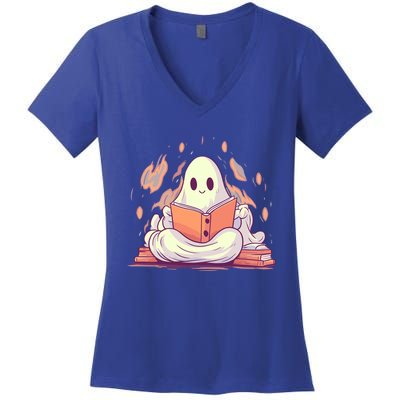 Cute Ghost Reading Books Meaningful Gift Women's V-Neck T-Shirt