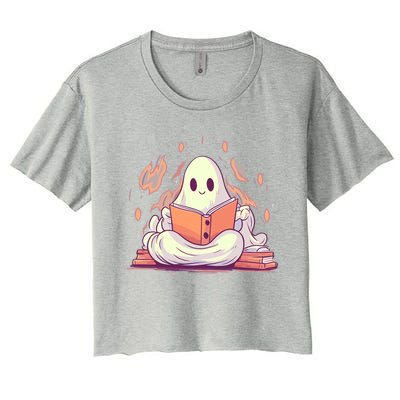 Cute Ghost Reading Books Meaningful Gift Women's Crop Top Tee