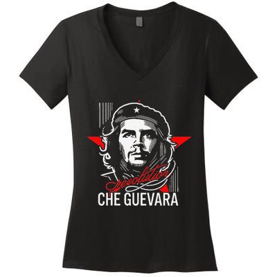 Che Guevara Rebel Signature Guerrilla Icon Revolution Women's V-Neck T-Shirt
