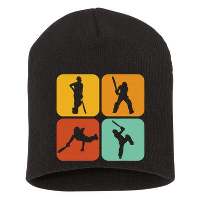 Cricket Gifts Retro Vintage Colors Cricket Players Short Acrylic Beanie