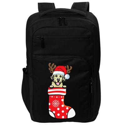 Cream Golden Retriever Dog Merry Xmas Christmas Sock Impact Tech Backpack