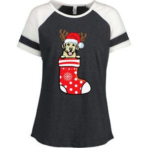 Cream Golden Retriever Dog Merry Xmas Christmas Sock Enza Ladies Jersey Colorblock Tee