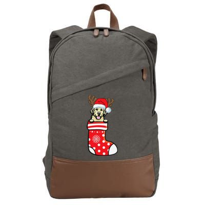 Cream Golden Retriever Dog Merry Xmas Christmas Sock Cotton Canvas Backpack