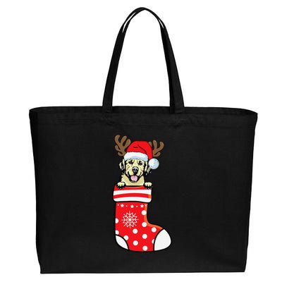 Cream Golden Retriever Dog Merry Xmas Christmas Sock Cotton Canvas Jumbo Tote