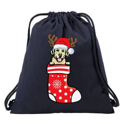 Cream Golden Retriever Dog Merry Xmas Christmas Sock Drawstring Bag