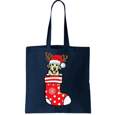 Cream Golden Retriever Dog Merry Xmas Christmas Sock Tote Bag