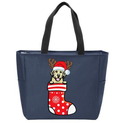 Cream Golden Retriever Dog Merry Xmas Christmas Sock Zip Tote Bag