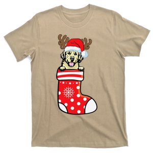 Cream Golden Retriever Dog Merry Xmas Christmas Sock T-Shirt