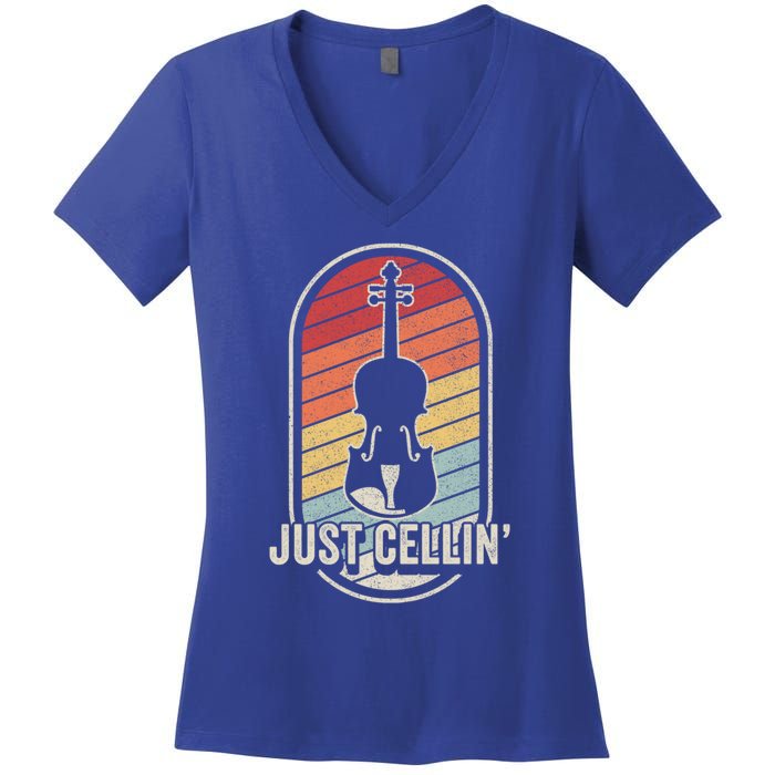 Cello Gift Retro Vintage Just Cellin Cello Lover Gift Women's V-Neck T-Shirt