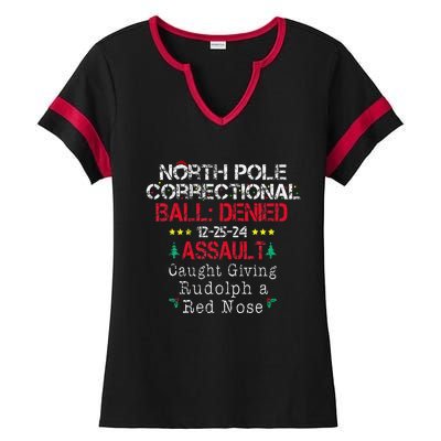 Caught Giving Rudolph North Pole Correctional Christmas Ladies Halftime Notch Neck Tee