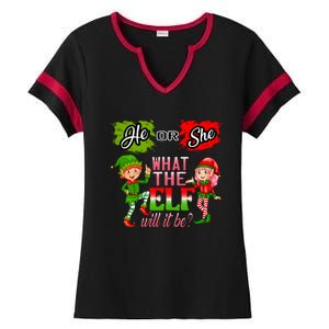 Christmas Gender Reveal He Or She What The Elf Will It Be Gift Ladies Halftime Notch Neck Tee