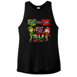 Christmas Gender Reveal He Or She What The Elf Will It Be Gift Ladies PosiCharge Tri-Blend Wicking Tank