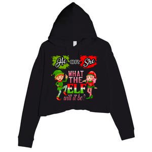 Christmas Gender Reveal He Or She What The Elf Will It Be Gift Crop Fleece Hoodie