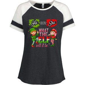 Christmas Gender Reveal He Or She What The Elf Will It Be Gift Enza Ladies Jersey Colorblock Tee