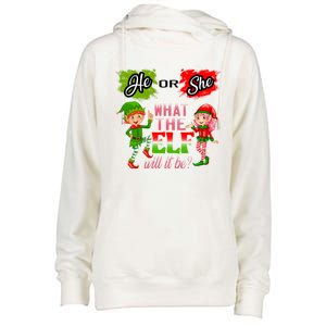 Christmas Gender Reveal He Or She What The Elf Will It Be Gift Womens Funnel Neck Pullover Hood