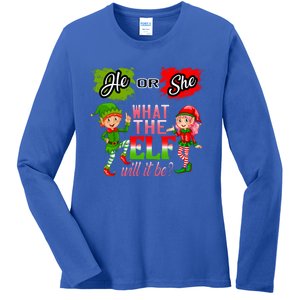 Christmas Gender Reveal He Or She What The Elf Will It Be Gift Ladies Long Sleeve Shirt