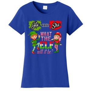 Christmas Gender Reveal He Or She What The Elf Will It Be Gift Women's T-Shirt