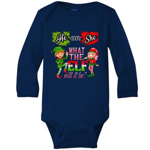 Christmas Gender Reveal He Or She What The Elf Will It Be Gift Baby Long Sleeve Bodysuit