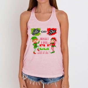 Christmas Gender Reveal He Or She What The Elf Will It Be Gift Women's Knotted Racerback Tank