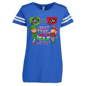 Christmas Gender Reveal He Or She What The Elf Will It Be Gift Enza Ladies Jersey Football T-Shirt