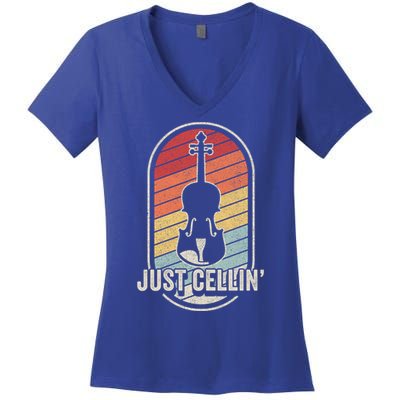 Cello Gift Retro Vintage Just Cellin Cello Lover Gift Women's V-Neck T-Shirt