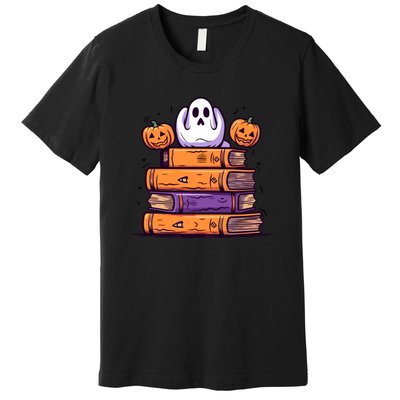 Cute Ghost Reading Books Halloween Librarian Book Premium T-Shirt