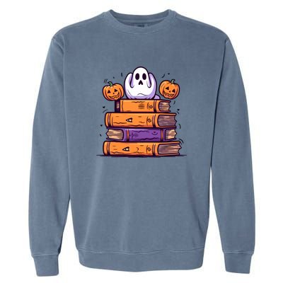 Cute Ghost Reading Books Halloween Librarian Book Garment-Dyed Sweatshirt