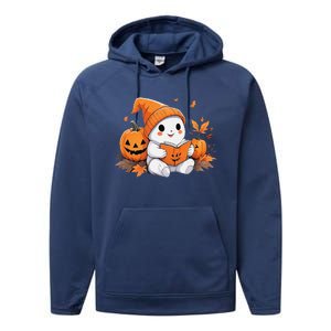 Cute Ghost Reading Books Funny Autumn Halloween Performance Fleece Hoodie