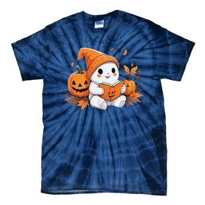 Cute Ghost Reading Books Funny Autumn Halloween Tie-Dye T-Shirt