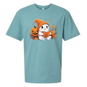 Cute Ghost Reading Books Funny Autumn Halloween Sueded Cloud Jersey T-Shirt