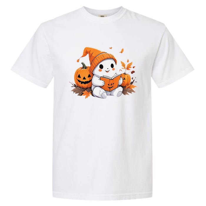 Cute Ghost Reading Books Funny Autumn Halloween Garment-Dyed Heavyweight T-Shirt