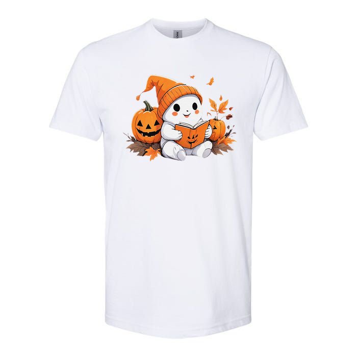 Cute Ghost Reading Books Funny Autumn Halloween Softstyle CVC T-Shirt