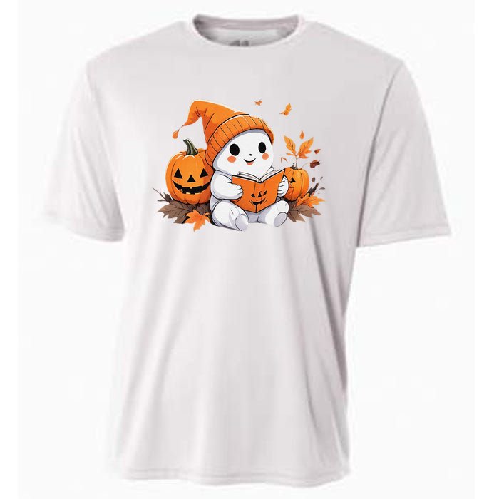 Cute Ghost Reading Books Funny Autumn Halloween Cooling Performance Crew T-Shirt