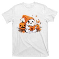 Cute Ghost Reading Books Funny Autumn Halloween T-Shirt