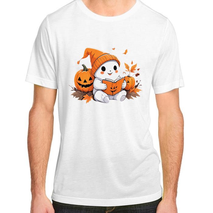 Cute Ghost Reading Books Funny Autumn Halloween Adult ChromaSoft Performance T-Shirt