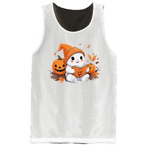 Cute Ghost Reading Books Funny Autumn Halloween Mesh Reversible Basketball Jersey Tank