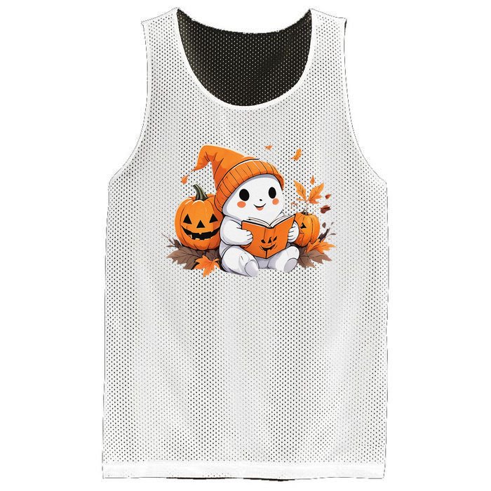 Cute Ghost Reading Books Funny Autumn Halloween Mesh Reversible Basketball Jersey Tank